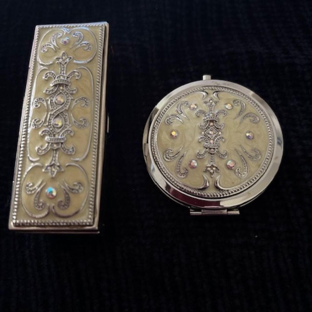 Argento SC Enamel and Crystal Lipstick Case and Compact with Mirrors